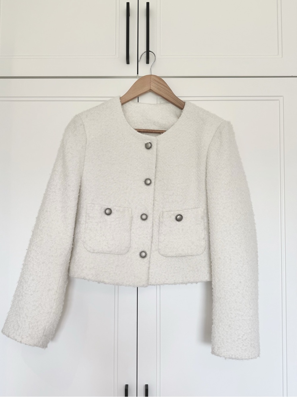 Ivory Bouclé Jacket with Metal Buttons
